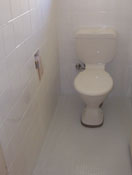 Toilet walls and floor resurface in gleaming white
